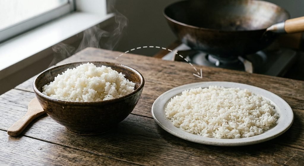 "Step-by-step guide to making easy homemade Chinese Chicken Fried Rice in a wok with fresh vegetables and eggs."