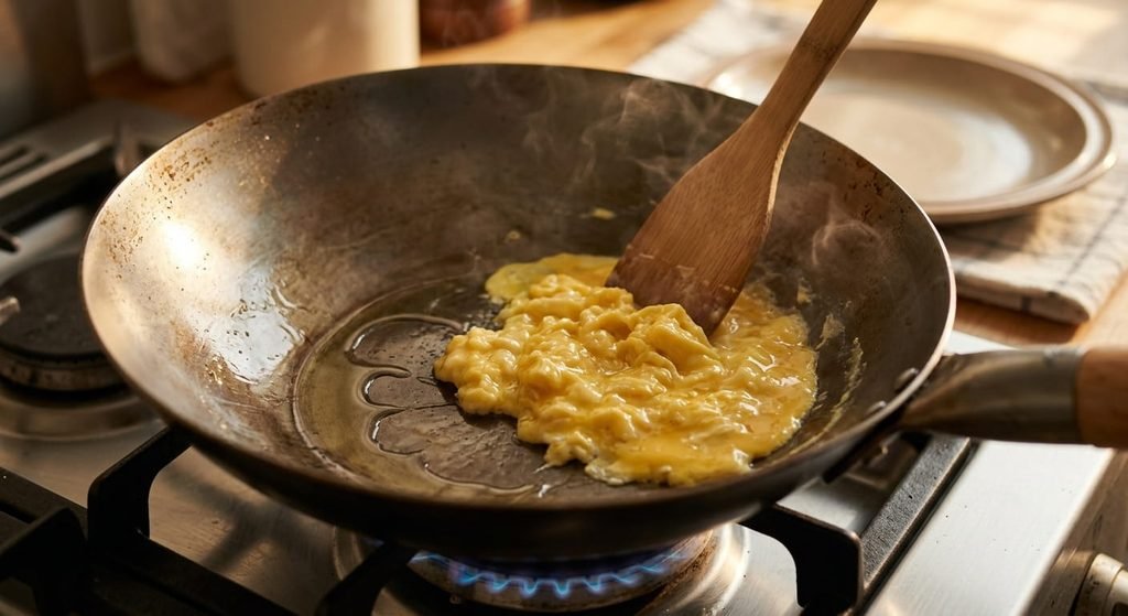"Step-by-step guide to making easy homemade Chinese Chicken Fried Rice in a wok with fresh vegetables and eggs."
