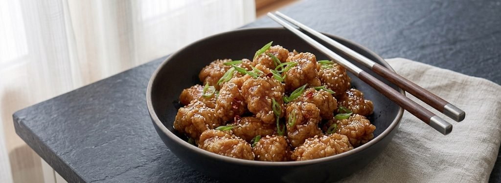Garnish Chinese Honey Chicken Recipe with sesame seeds and green onions.