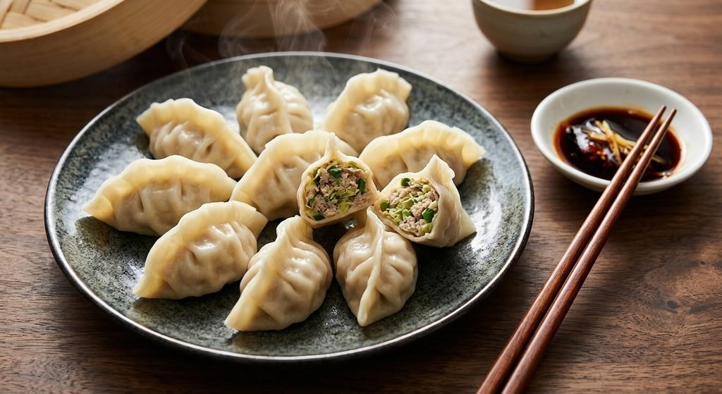  Freshly cooked steamed dumplings on a plate for Chinese Dumpling Recipe guide   