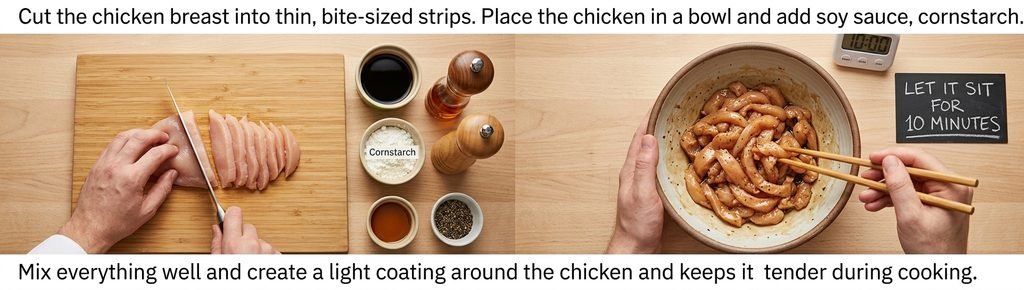 A beautiful collage of step-by-step photos illustrating how to make authentic Chinese chicken noodles, from preparing the fresh ingredients to serving a delicious, finished bowl.