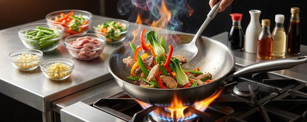 Delicious homemade Chinese meals including stir-fries, fried rice, noodles, and dumplings, representing easy chinese dishes recipes