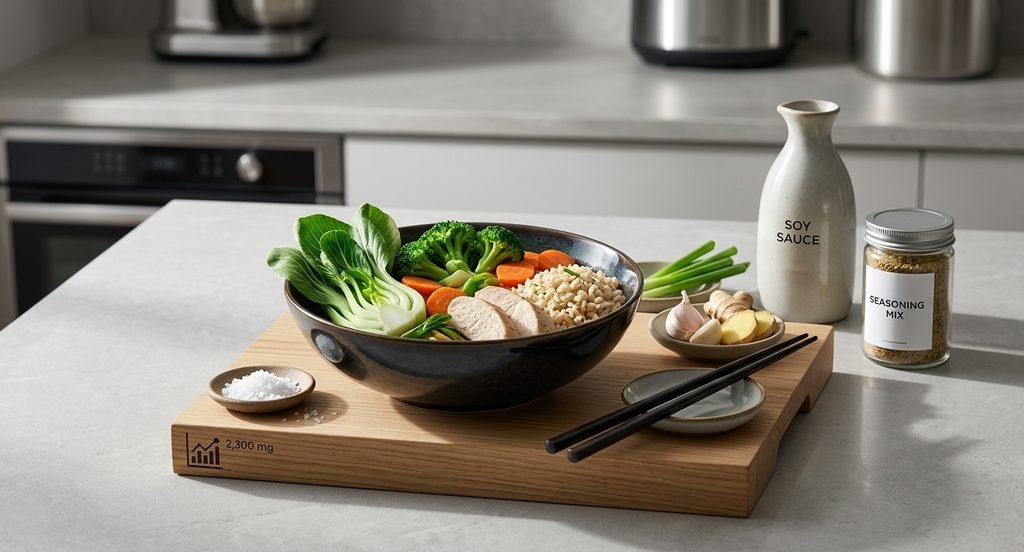A visual breakdown showing is Chinese food healthy with balanced portions of fresh vegetables, lean protein, and steamed dishes.
