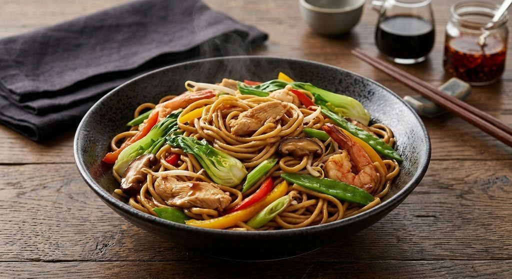 how to make lo mein with vegetables and noodles