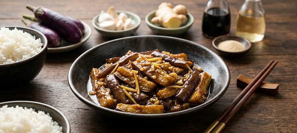 Alt Text: Savory Chinese eggplant simmered in soy sauce, an ideal idea for easy chinese dishes recipes.