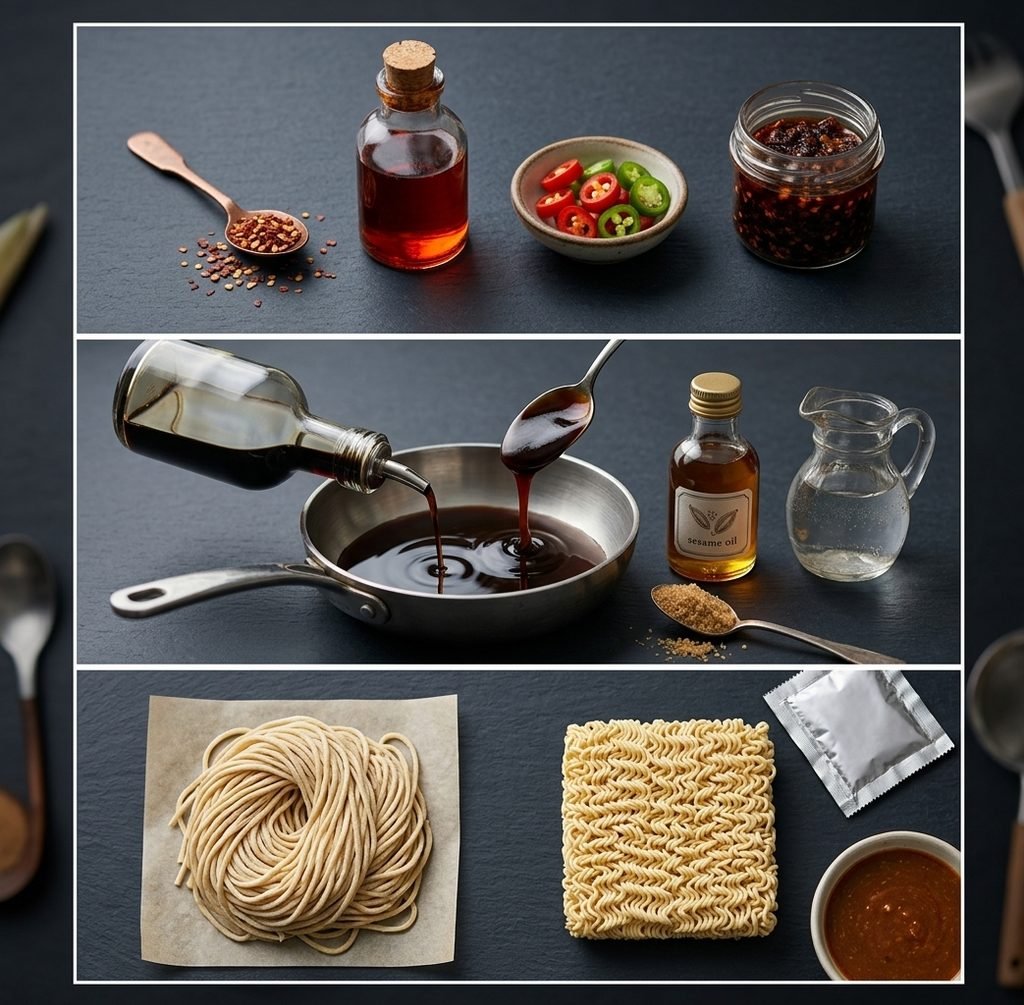 ramen noodles with beef served with vegetables in a savory sauce