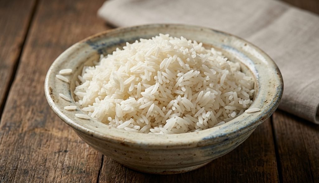 Bowl of chilled Jasmine rice for Chinese Sausage Fried Rice