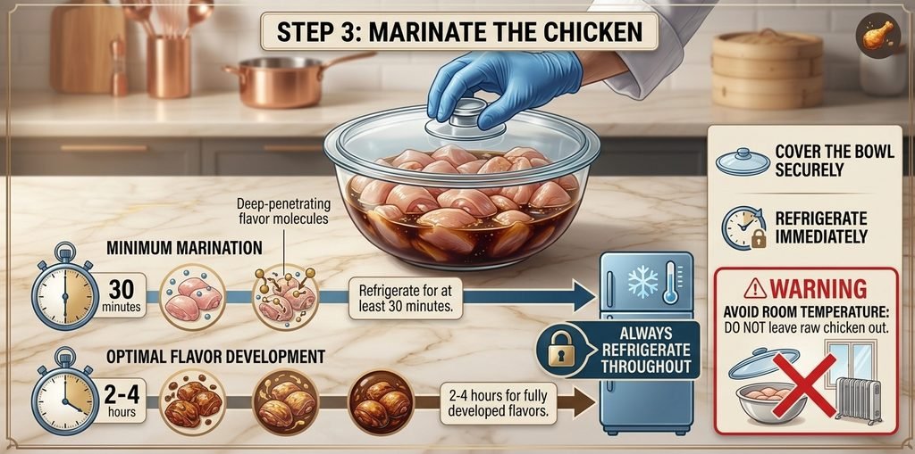Infographic showing common frying mistakes to avoid for a perfect Chinese Fried Chicken Recipe.