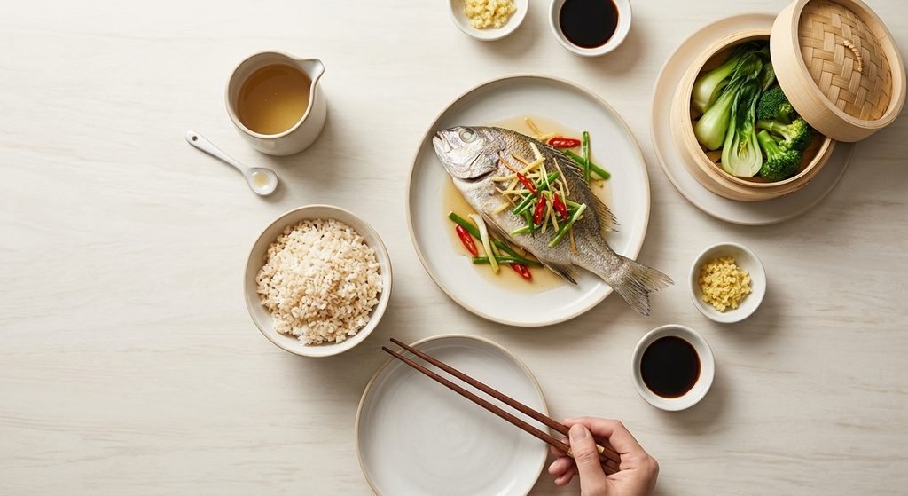 A visual breakdown showing is Chinese food healthy with balanced portions of fresh vegetables, lean protein, and steamed dishes.