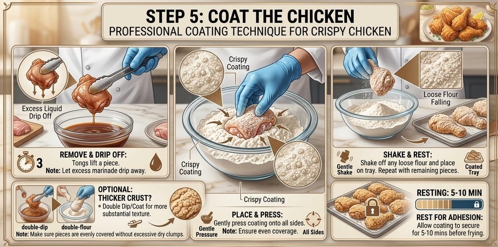 Infographic showing common frying mistakes to avoid for a perfect Chinese Fried Chicken Recipe.