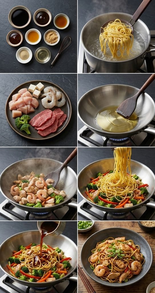 how to make lo mein with vegetables and noodles